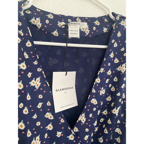Glamorous Floral Wrap Dress Navy Daisy Size 2 NWT Tall Long Sleeve Maxi New - Picture 3 of 6